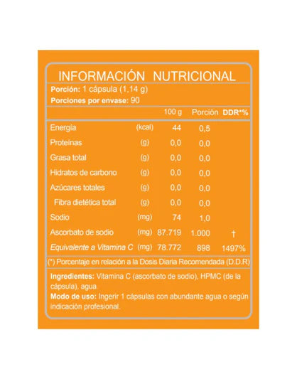 Vitamina C No Ácida 1000 mg 90 capsulas FNL