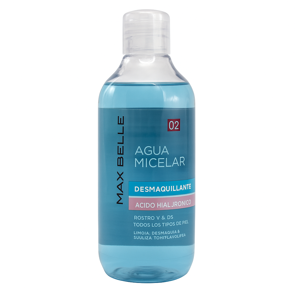 💧 Agua Micelar y Desmaquillante Max Belle con Ácido Hialurónico (350ml)