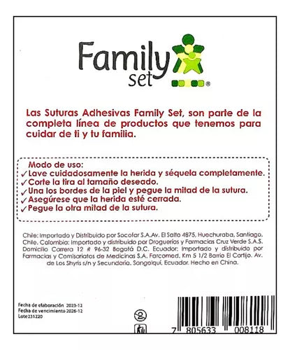 Sutura Adhesiva 3,2mm X 10mm 9 Unidades Family Set Original