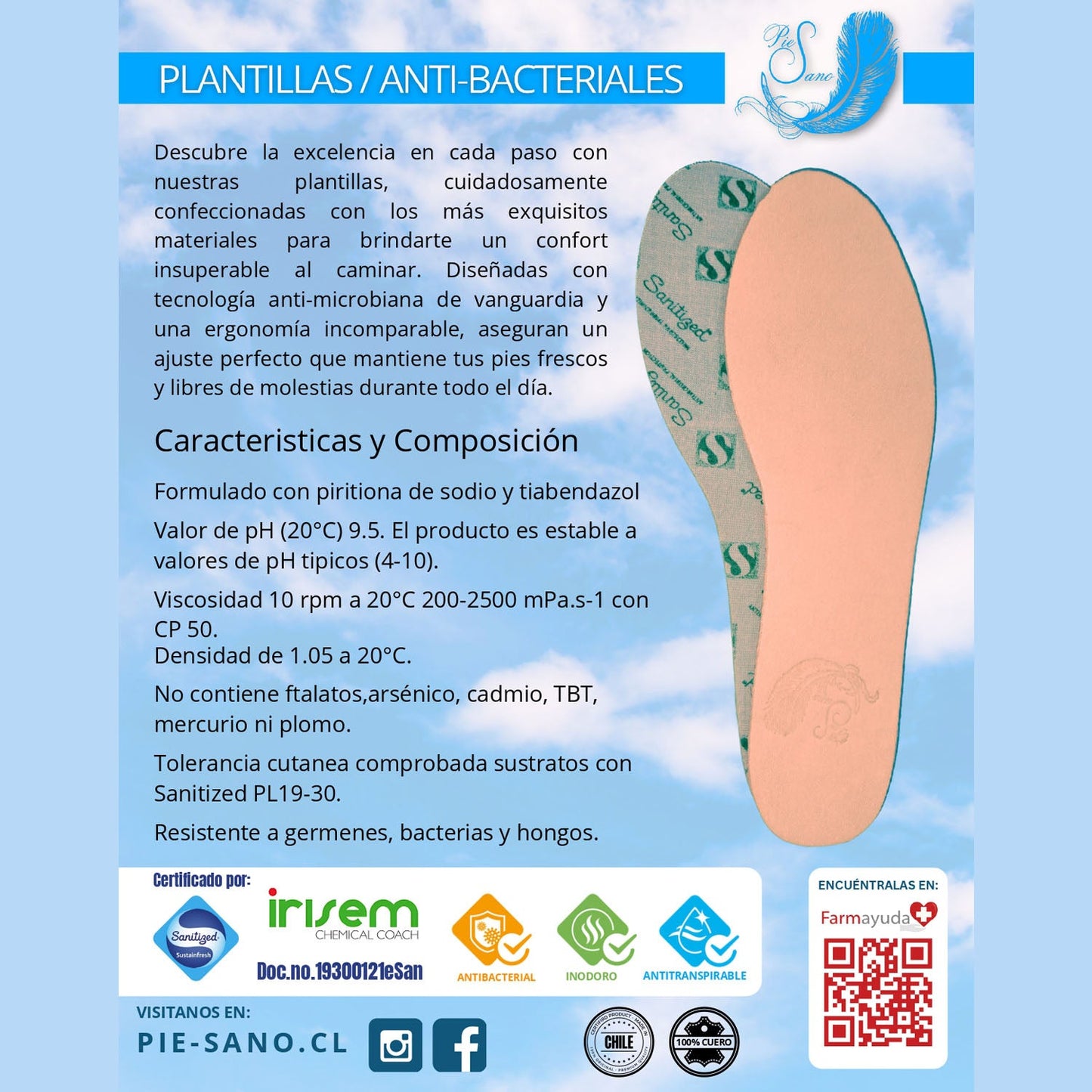 Plantillas Antibacteriales Viscoelásticas PieSano Niños